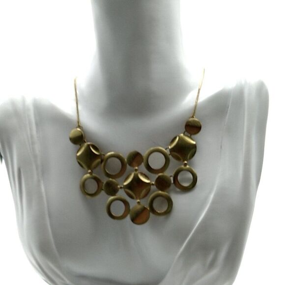 NY Signed Brushed Gold Circle Choker Necklace Contemporary - Picture 8 of 10